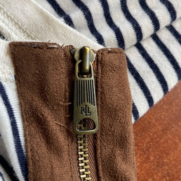 Vintage RALPH LAUREN women’s Sz L shirt striped white w/suede LEATHER patch - Picture 5 of 15